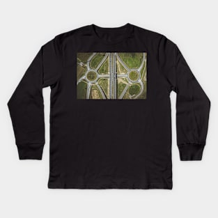 Junction on highway top down aerial view Kids Long Sleeve T-Shirt